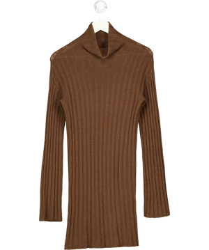 GIMAGUAS Brown High Neck Wool / Cashmere Blend Rib Knit Dress UK S