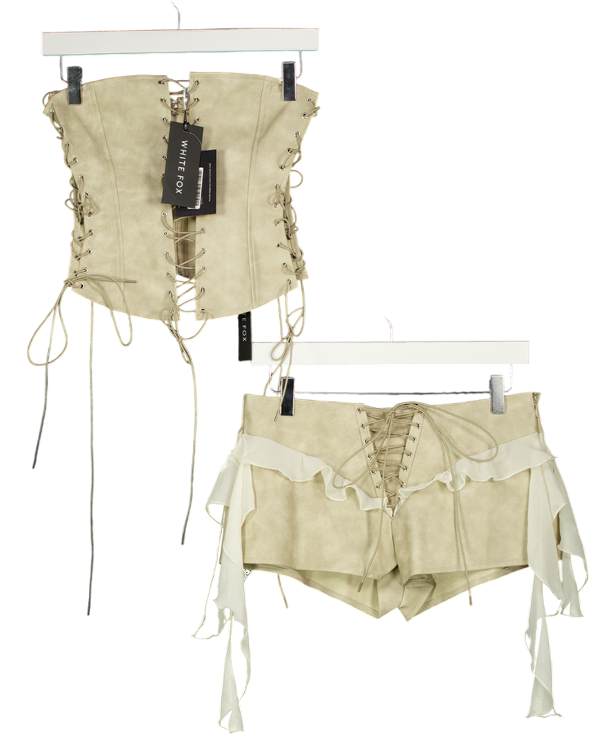 WHITE FOX 2-piece Beige Glow All Night Bustier And Shorts Set UK XS