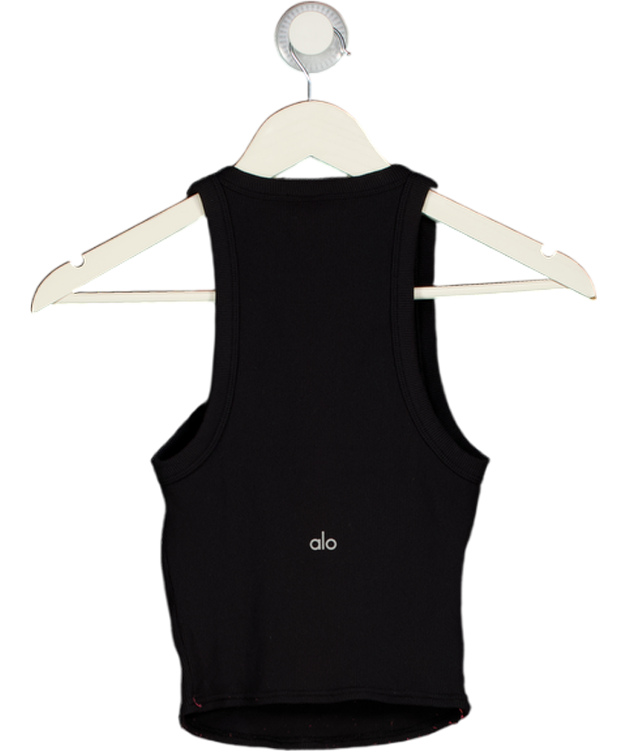 ALO Black Ribbed Nylon Blend Tank UK XS