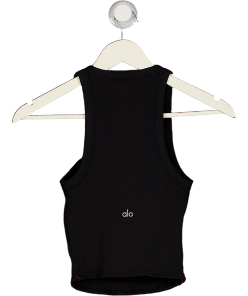 ALO Black Ribbed Nylon Blend Tank UK XS