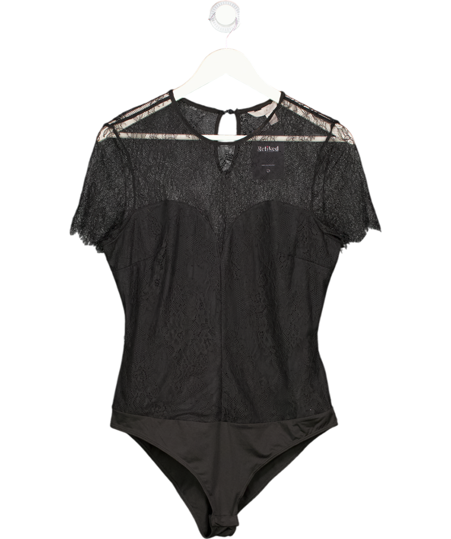 H&M Black Lace Sweetheart Neckline Bodysuit UK 12