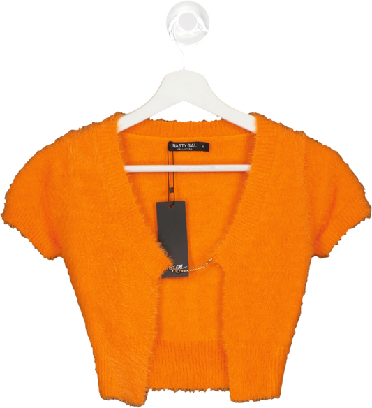 Nasty Gal Orange Cropped Fluffy Short Sleeve Cardigan UK S