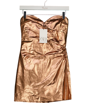 ZARA Metallic Rose Gold Mini Dress With Built In Shorts UK S