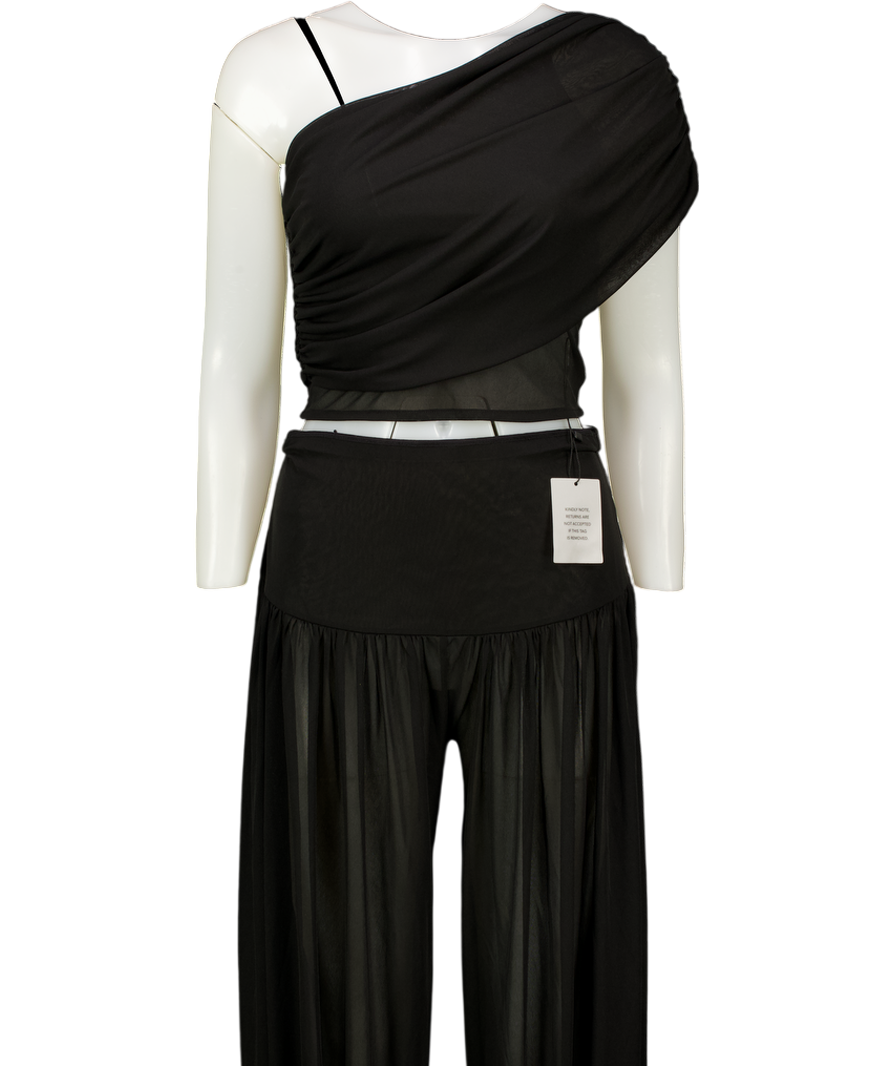 CAMILA COELHO 2-piece Black  Sheer Mesh Emmaline One Shoulder Top & Balloon Trouser Set UK M