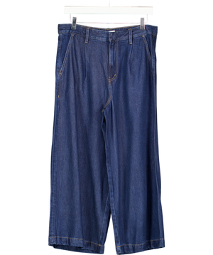 NEXT Premium Collection Blue Pleated Wide Leg Crop Lyocel Blend Jeans UK 8