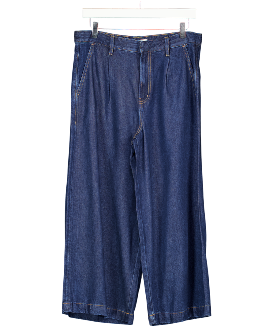NEXT Premium Collection Blue Pleated Wide Leg Crop Lyocel Blend Jeans UK 8