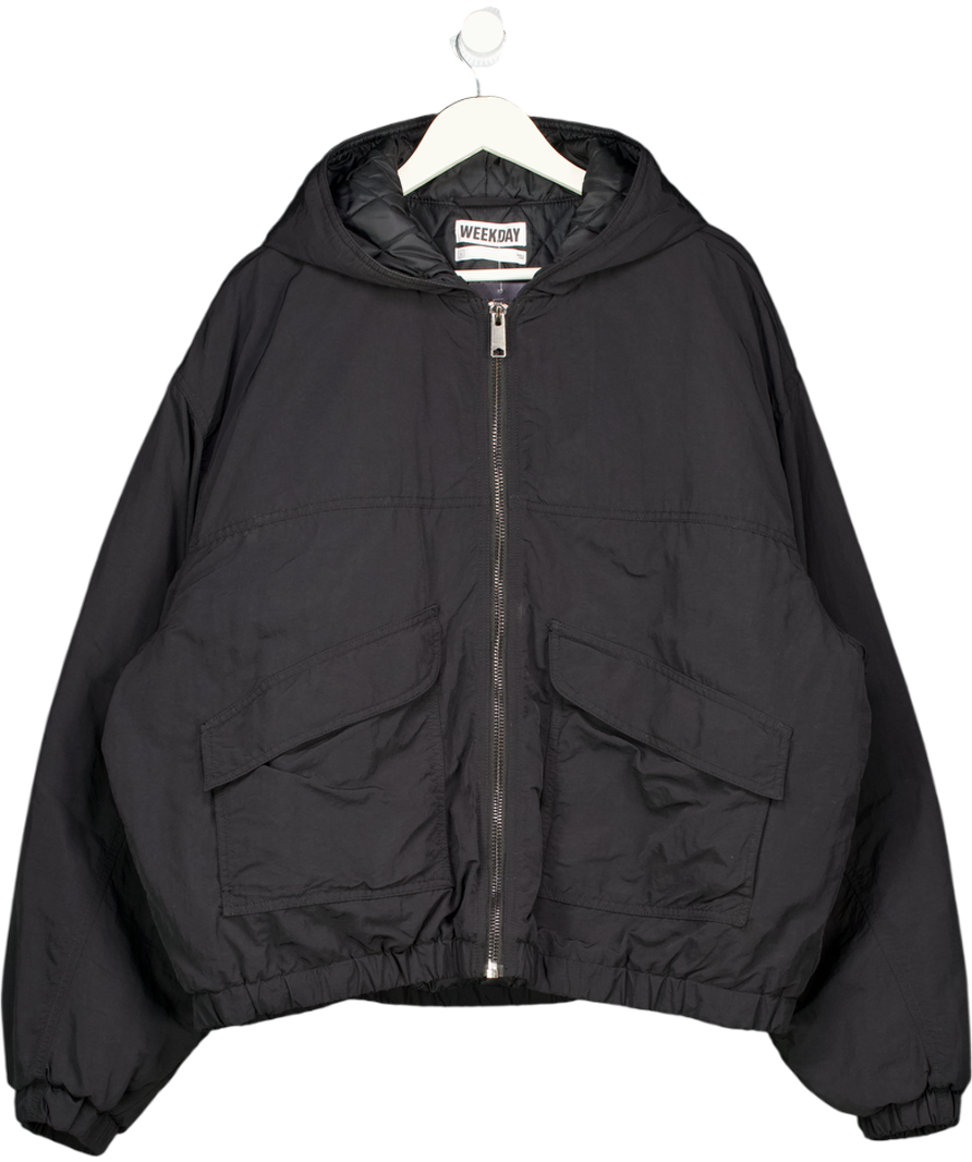 WEEKDAY Black Relaxed Nylon Bomber Jacker UK L