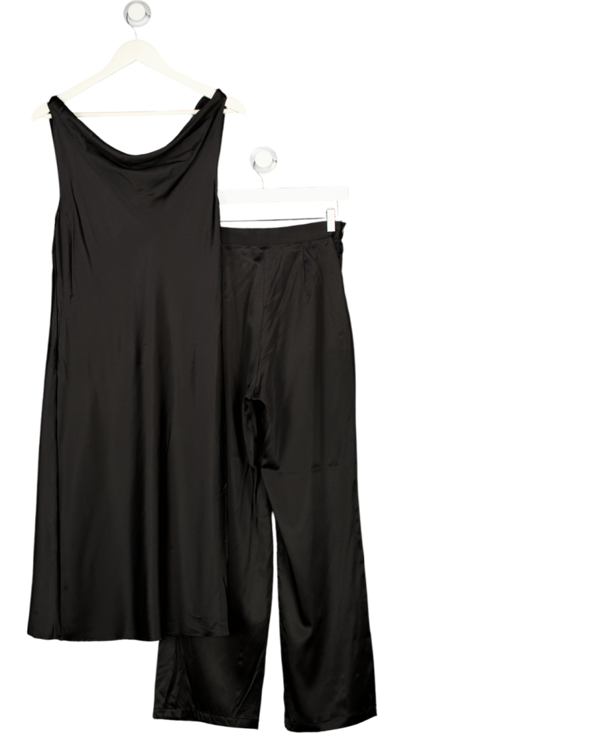 SILKSILKY Black 2-piece 100% Mulberry Silk Sleeveless U-neck Tank Top & Wide Leg Trouserset UK S