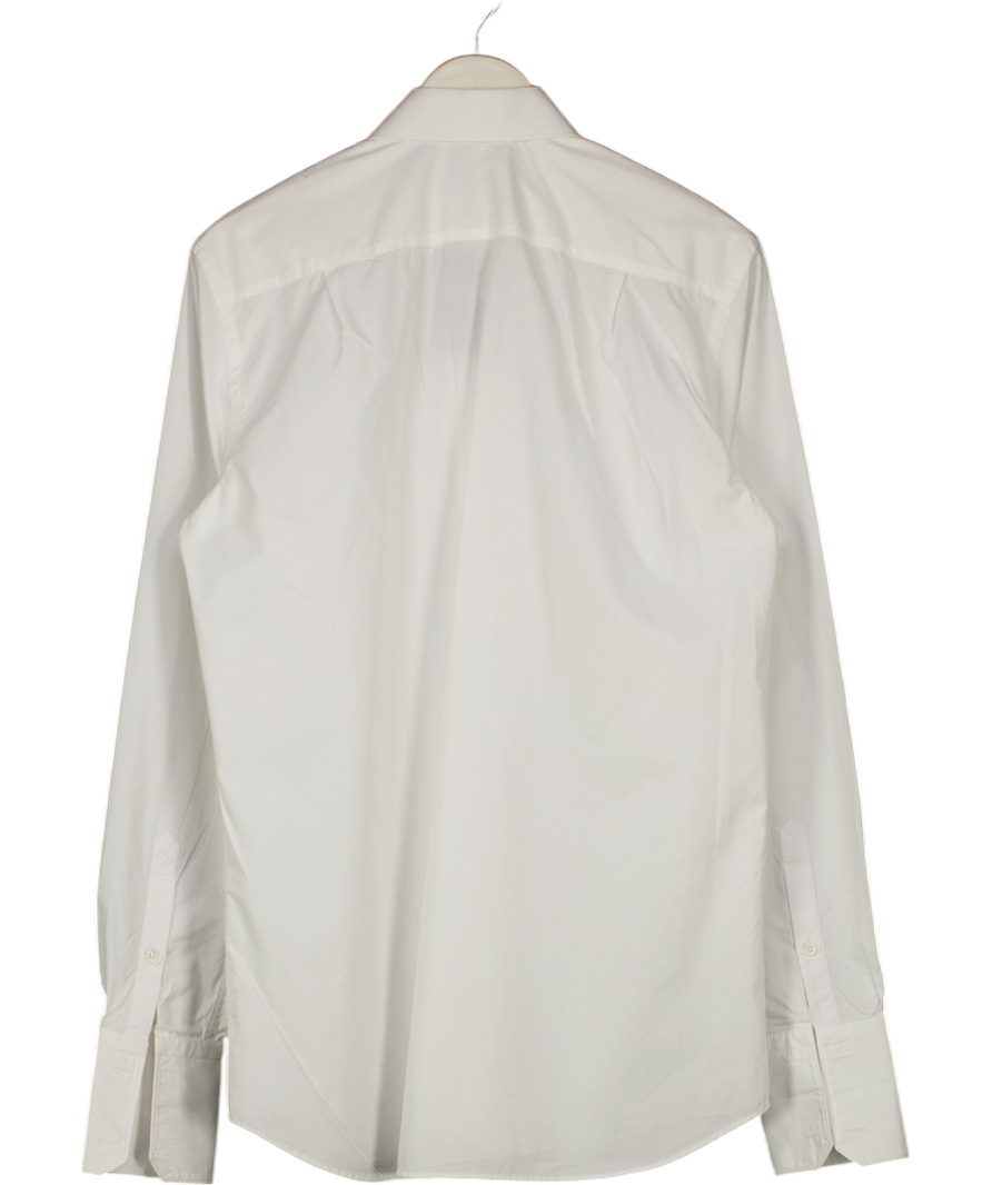 FIGARET PARIS Fitted Cotton Poplin Italian Collar White Shirt With French Cuff UK M