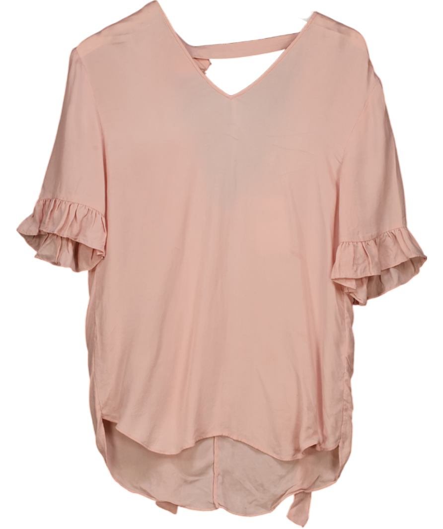 Sandro Pink Short Sleeved Open Back Top With Rose Detail UK 10