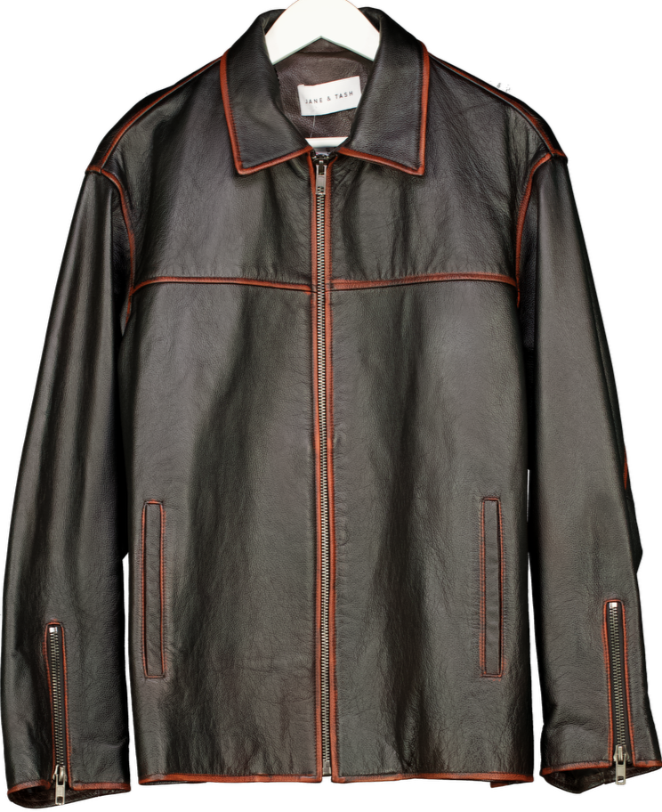 JANE & TASH Black Vintage Leather Jacket UK L