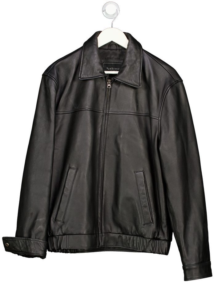 Van Heusen Black Leather Collared Bomber Jacket UK S
