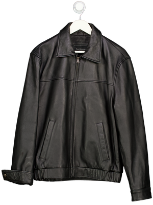 Van Heusen Black Leather Collared Bomber Jacket UK S