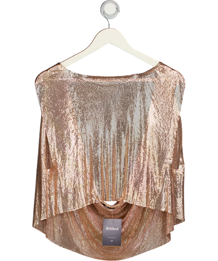 White Fox Pink Hopeful Metal Mesh Top Champagne UK M