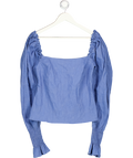 ANNA QUAN Blue Puff Sleeve Square Neck Top UK S