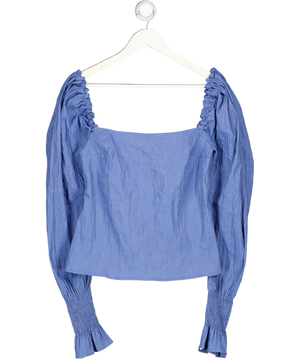 ANNA QUAN Blue Puff Sleeve Square Neck Top UK S