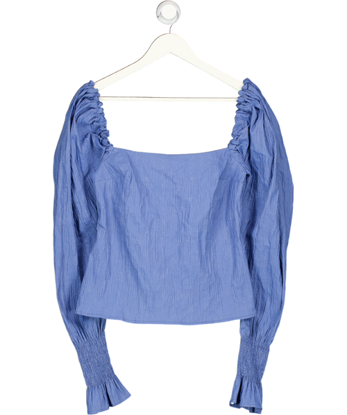 ANNA QUAN Blue Puff Sleeve Square Neck Top UK S
