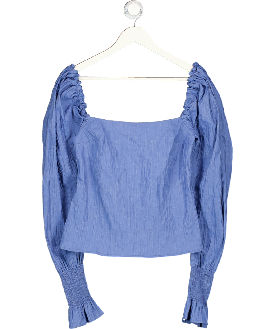 ANNA QUAN Blue Puff Sleeve Square Neck Top UK S