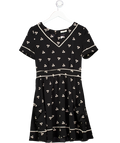 Whistles Black Back & White Floral V-neck Fit & Flare Mini Dress UK 10