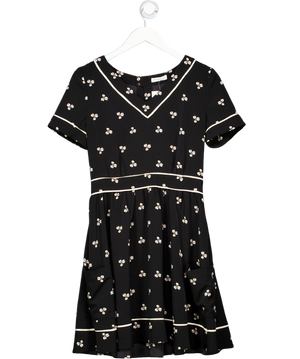 Whistles Black Back & White Floral V-neck Fit & Flare Mini Dress UK 10