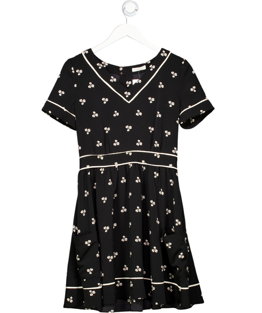 Whistles Black Back & White Floral V-neck Fit & Flare Mini Dress UK 10