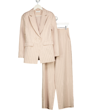 QUIZ 2-piece Beige Embellished Blazer And Wide Leg Trouser Suit UK 6