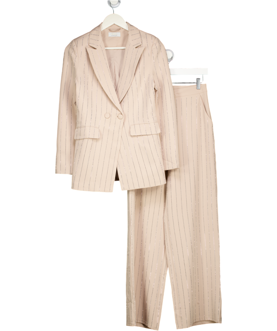 QUIZ 2-piece Beige Embellished Blazer And Wide Leg Trouser Suit UK 6