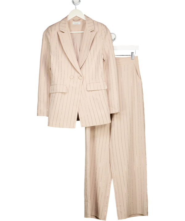 QUIZ 2-piece Beige Embellished Blazer And Wide Leg Trouser Suit UK 6