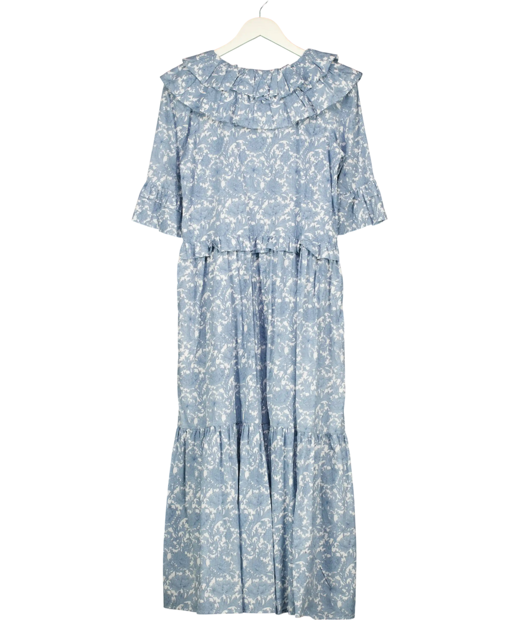 MINKIE X PERCY LANGLEY Blue Floral Frill Detail Dress UK S/M