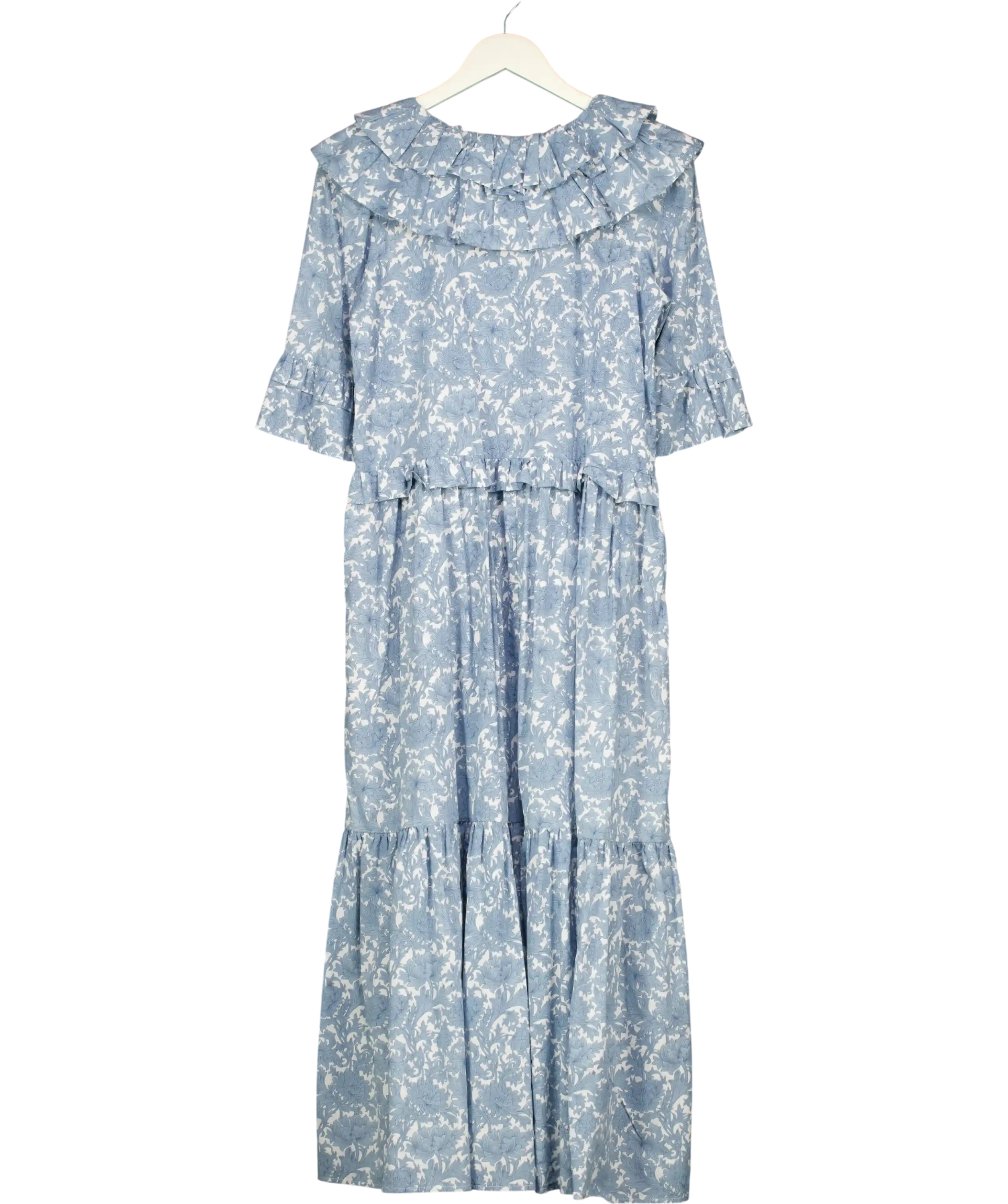 MINKIE X PERCY LANGLEY Blue Floral Frill Detail Dress UK S/M