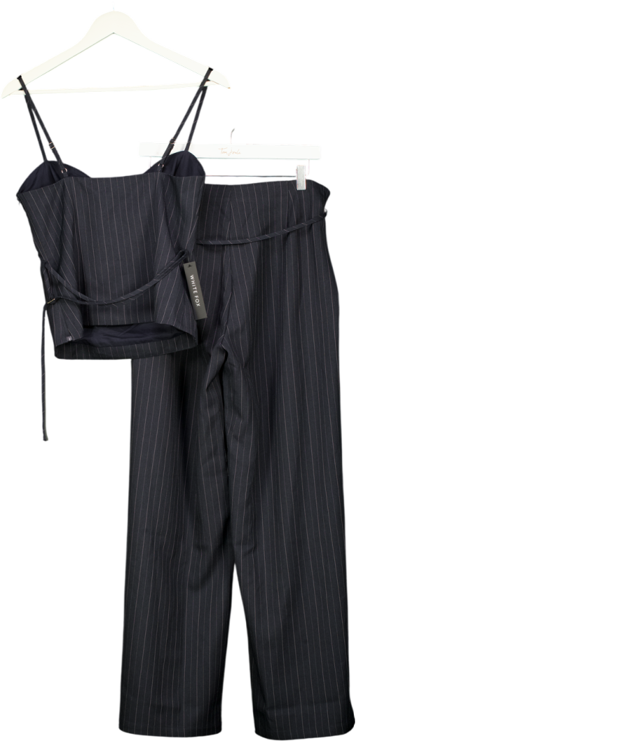 WHITE FOX 2-piece High Line Top And Wide Leg Trousers In Navy Blue Pinstripe UK M