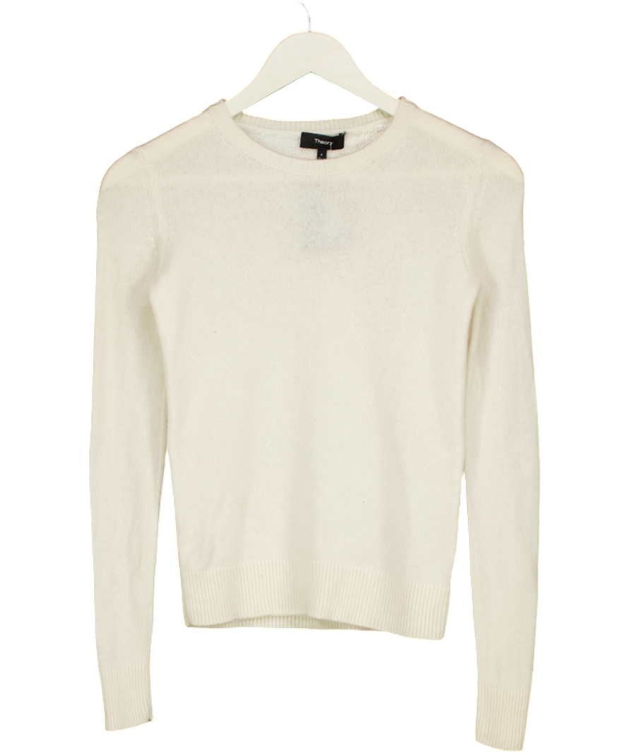 Theory Cream 100% Cashmere Crew Neck Jumper Szp UK XS