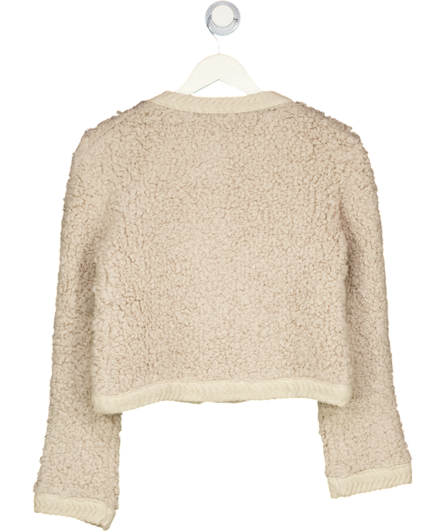 MASSIMO DUTTI Beige Boucle Knit Cardigan With Buttons UK XS