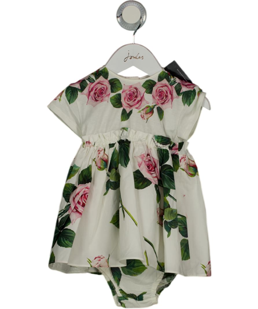 DOLCE & GABBANA White Rose Print Dress With Bloomers 9-12 Months