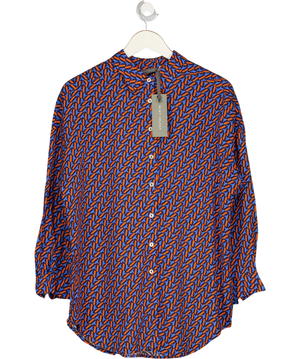 MINT VE LVET Blue Blue/orange Remi Print Oversize Viscose Shirt UK S