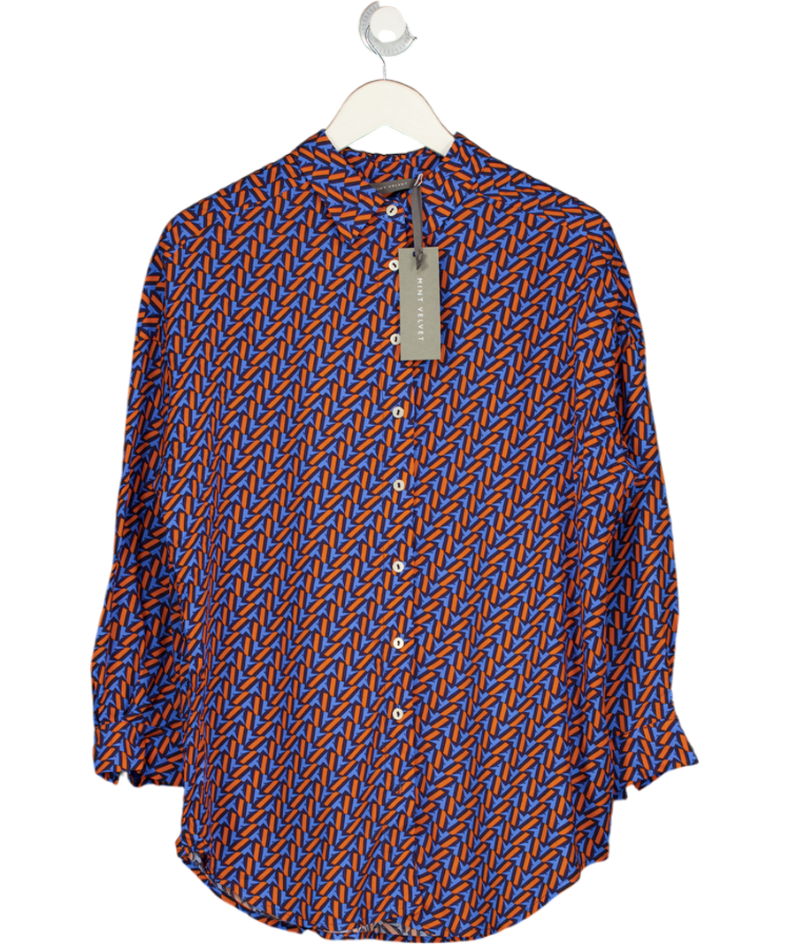 MINT VE LVET Blue Blue/orange Remi Print Oversize Viscose Shirt UK S