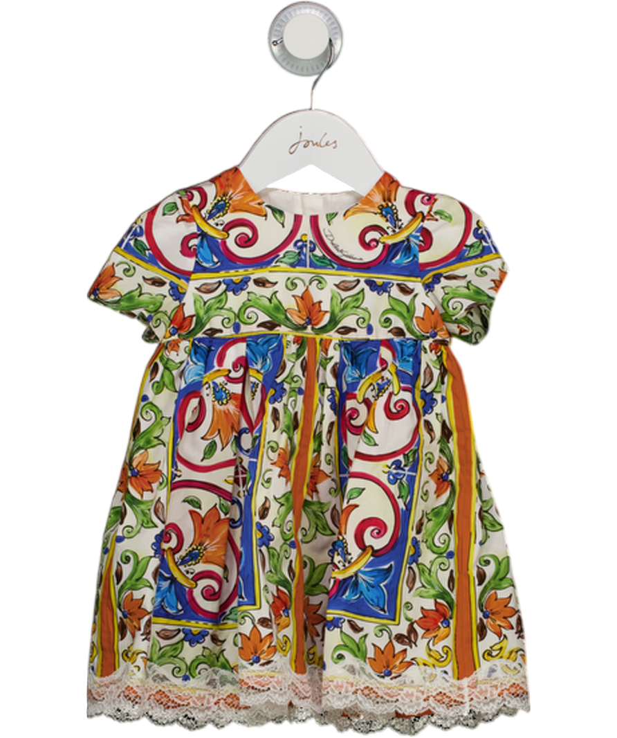 DOLCE & GABBANA Multicoloured Majolica Print Lace Hem Dress With Bloomers 9-12 Months