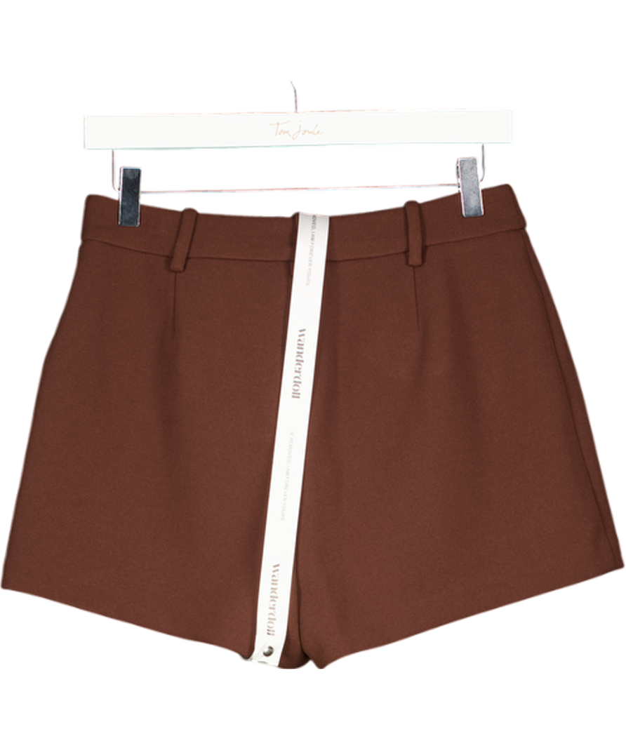 WANDERDOLL Brown Charlotte Mid Waist Suiting Mini Shorts UK XS