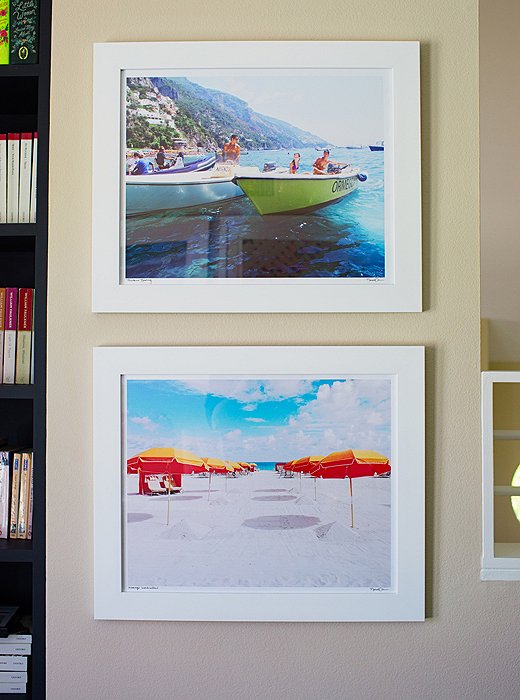 Natalie Obradovich 'Orange Umbrellas' Framed Photograph - Natural Burr Wood Frame