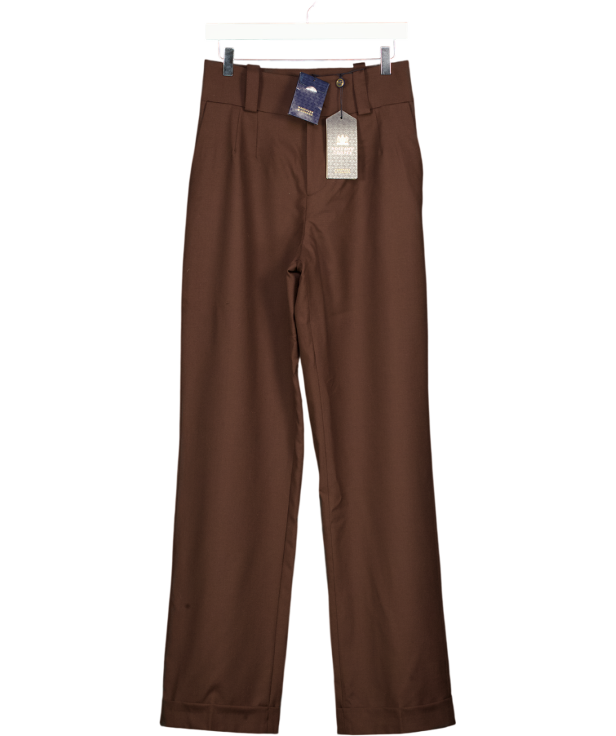 HOLLAND COOPER Brown High Waisted Wide Leg Trouser Walnut Twill UK 10