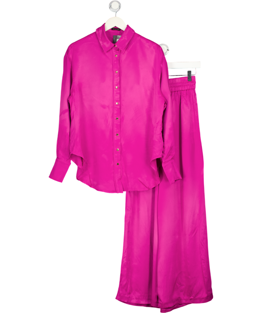 KAREN MILLEN Pink Viscose Satin Oversized Woven Shirt And Trouser Set UK 6