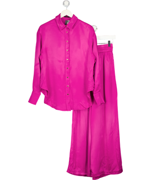 KAREN MILLEN Pink Viscose Satin Oversized Woven Shirt And Trouser Set UK 6