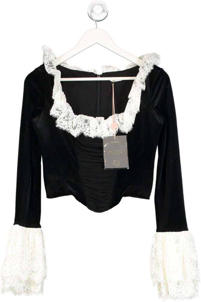 House of CB Black Jacinda Velvet Lace Trimmed Corset UK S