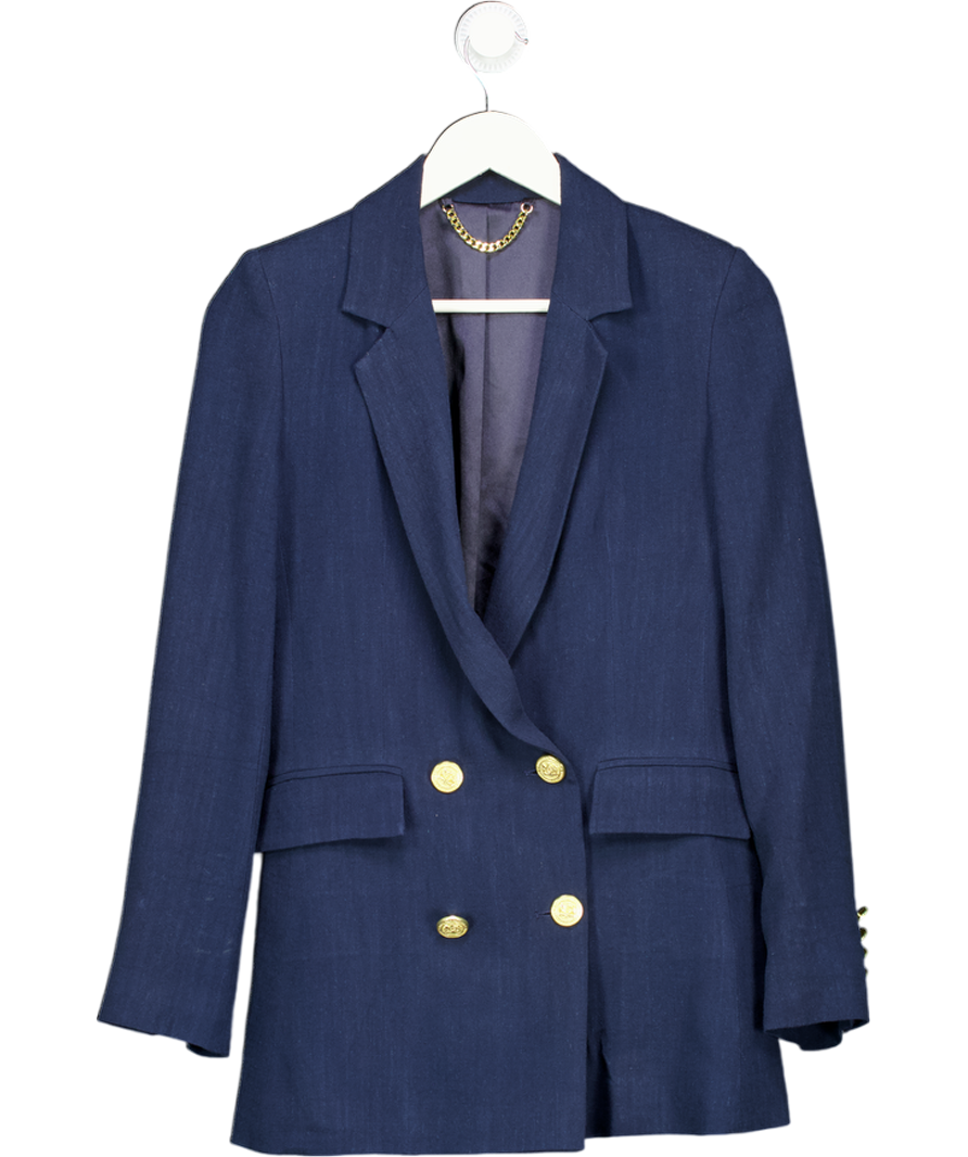 Holland Cooper Blue Double Breasted Linen Blazer UK 8