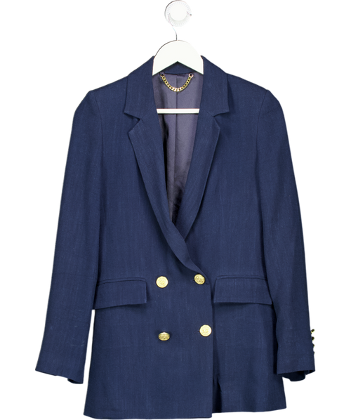 Holland Cooper Blue Double Breasted Linen Blazer UK 8