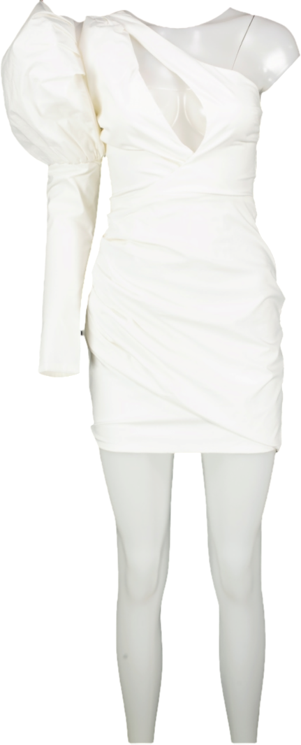 Club L Manhattan White One Shoulder Puff Sleeve Mini Dress UK 8