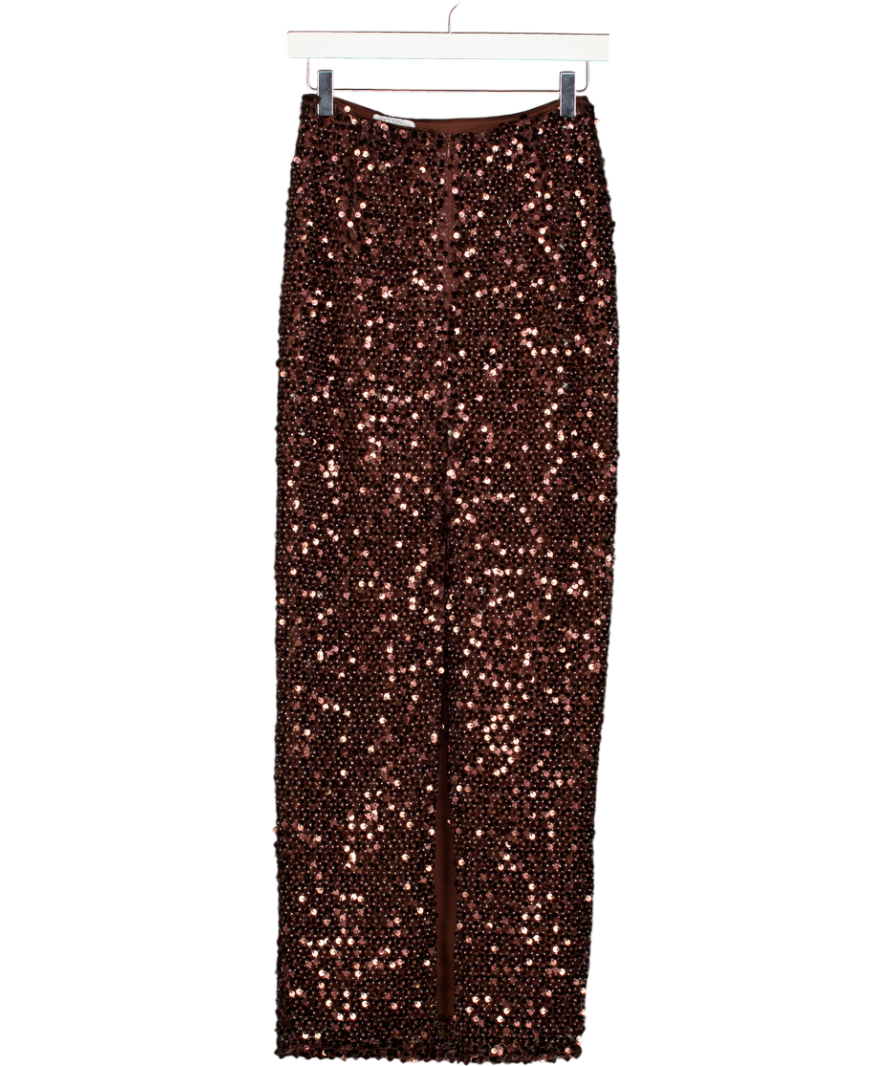 SYDNEY LANE Chocolate Brown Crystal Quartz Maxi Skirt UK XS