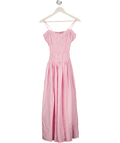 ASOS Shirred Cotton Poplin Maxi Sundress With Dropped Waist In Pink Stripe UK 6