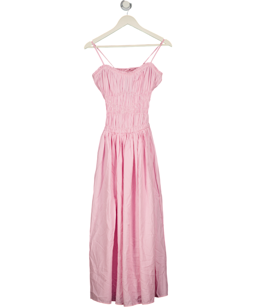 ASOS Shirred Cotton Poplin Maxi Sundress With Dropped Waist In Pink Stripe UK 6