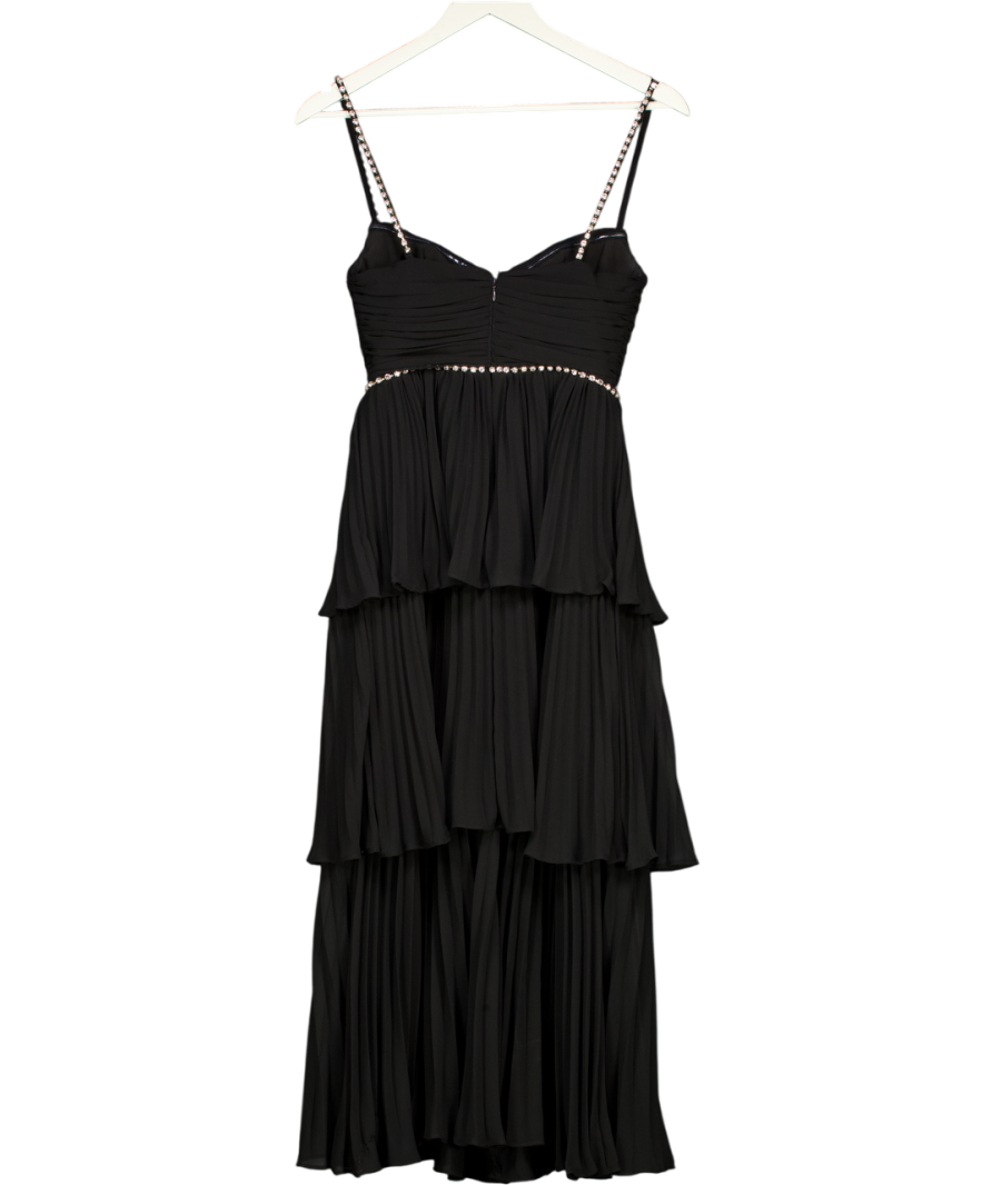 SELF PORTRAIT Black Chiffon Tiered Crystal Embellished Midi Dress UK 4
